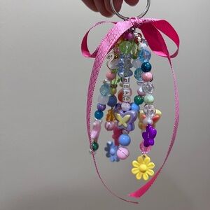 Read Bag Charm, Colorful Beaded Keychain with Pink Ribbon